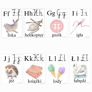 ALFABET – PLANSZE (dwuznaki+zmiękczenia) kolory pastelowe.