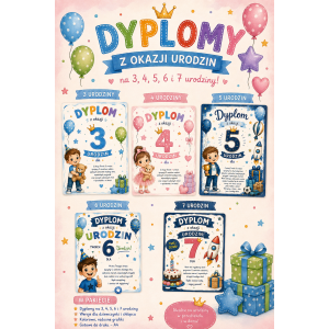 DYPLOMY URODZINOWE – 3,4,5,6,7 URODZINY 😊